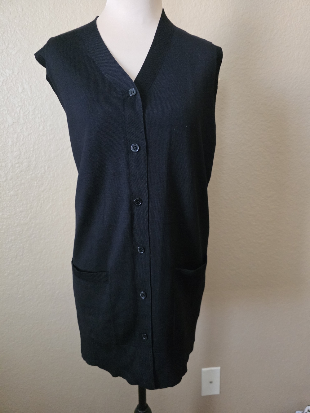 Veryoung Black Button Front Knit Vest With Front Pockets Clsssic Large - Picture 7 of 8